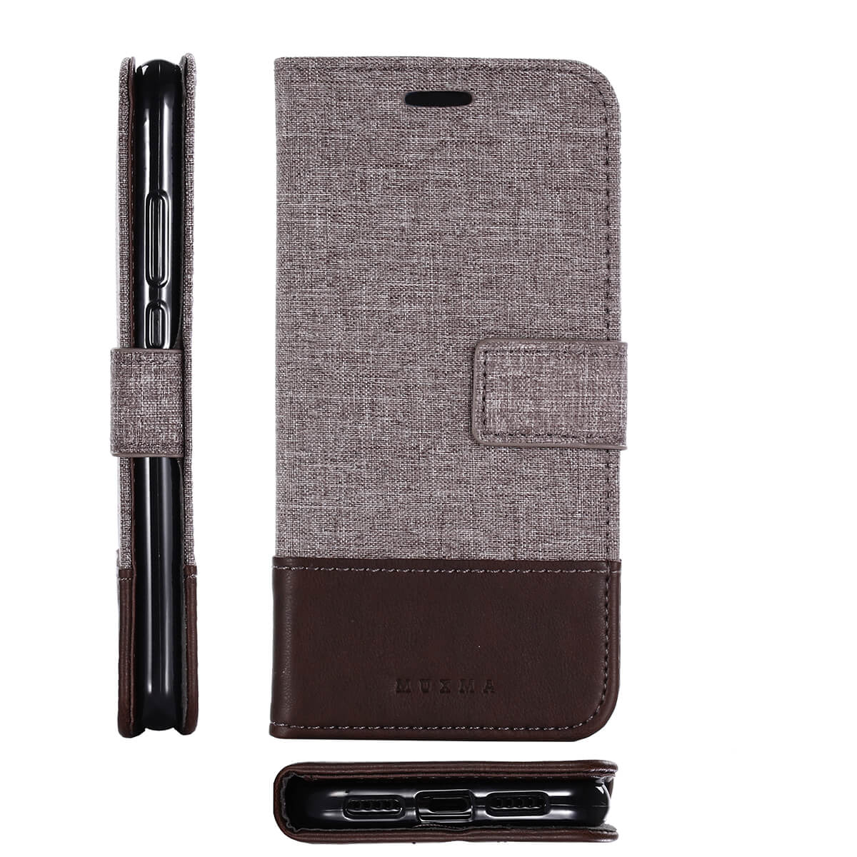 MUXMA Leather Canvas Splicing Stand Mobile Casing for Huawei P20