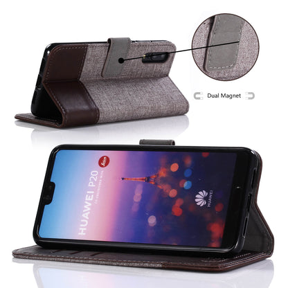 MUXMA Leather Canvas Splicing Stand Mobile Casing for Huawei P20