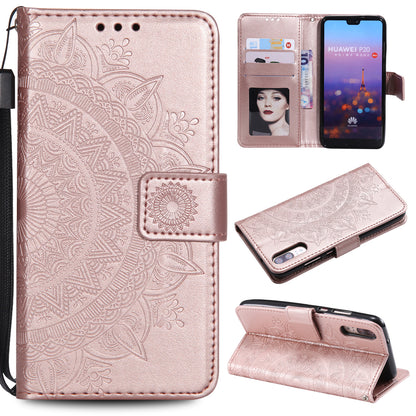 Imprint Mandala Flower Stand Wallet Leather Case for Huawei P20