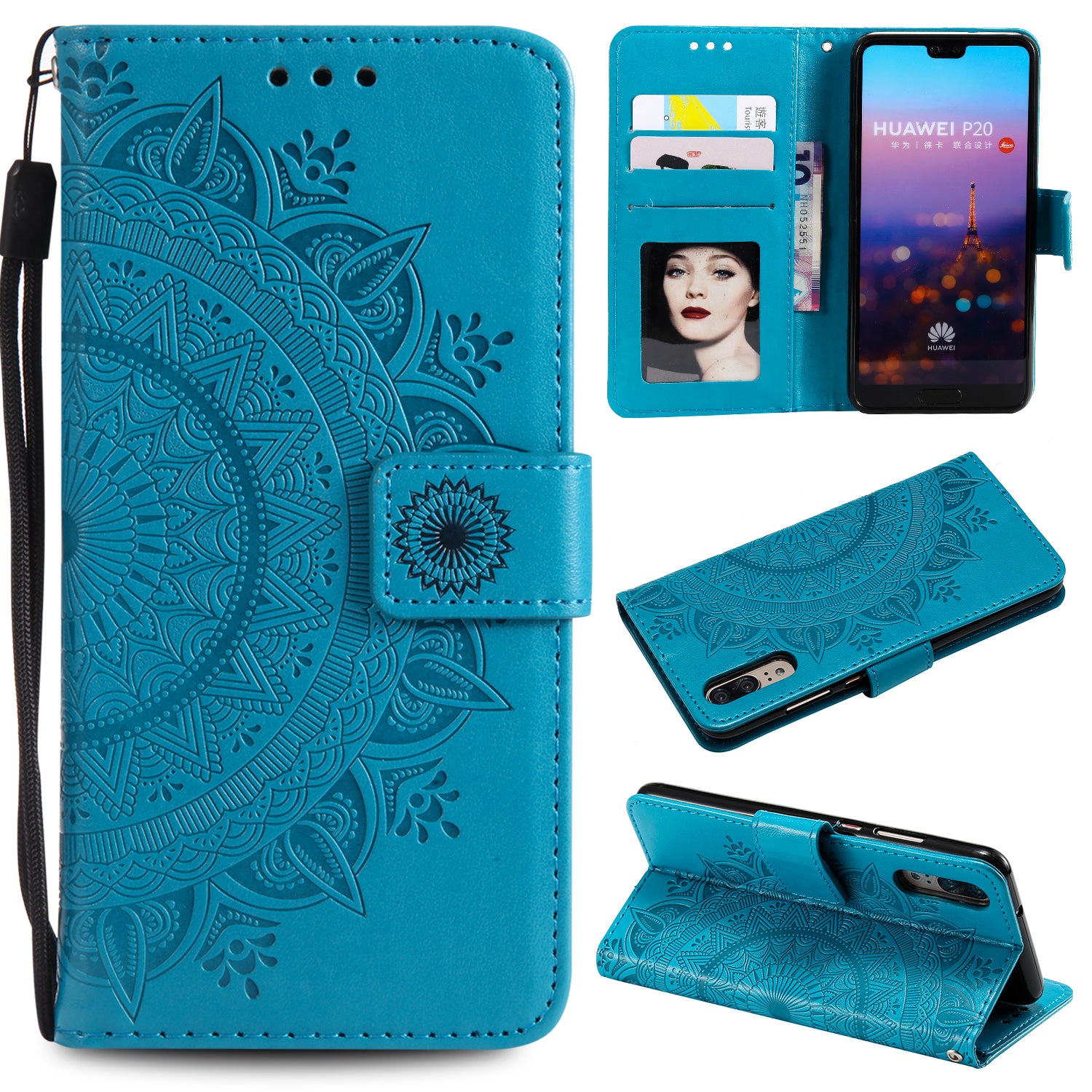 Imprint Mandala Flower Stand Wallet Leather Case for Huawei P20