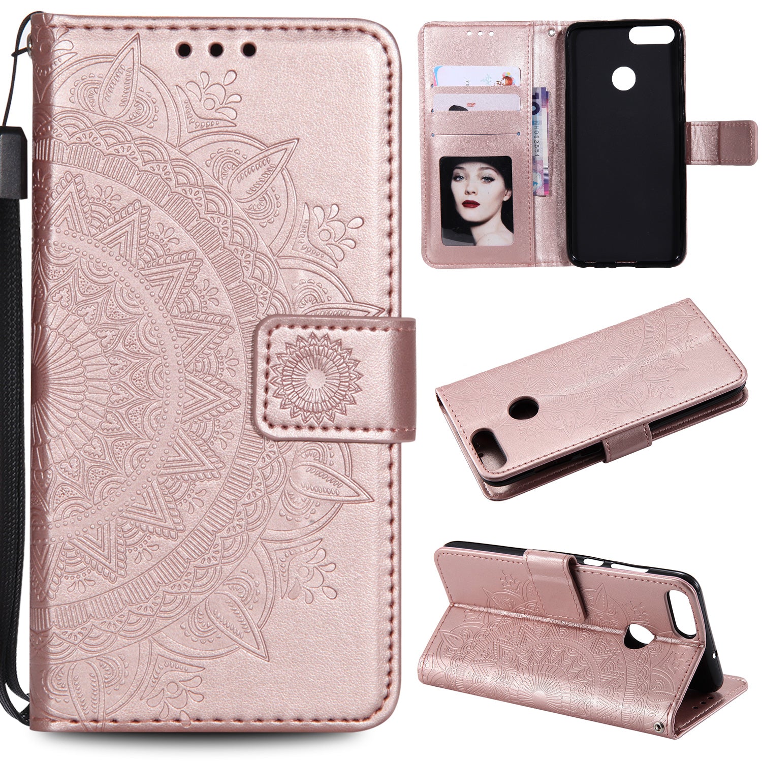 Imprint Butterfly Flower Leather Wallet Case for Huawei P Smart / Enjoy 7S