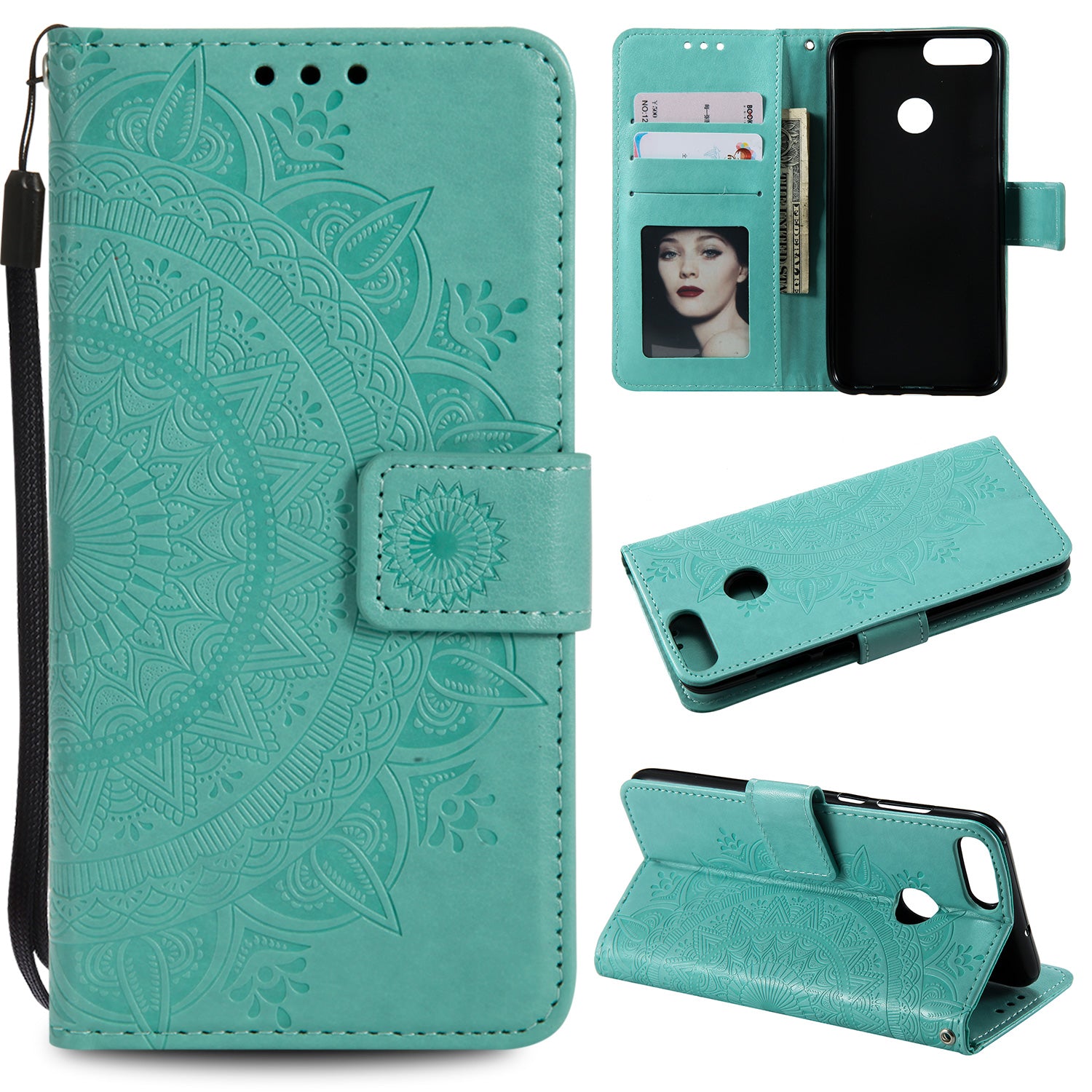 Imprint Butterfly Flower Leather Wallet Case for Huawei P Smart / Enjoy 7S