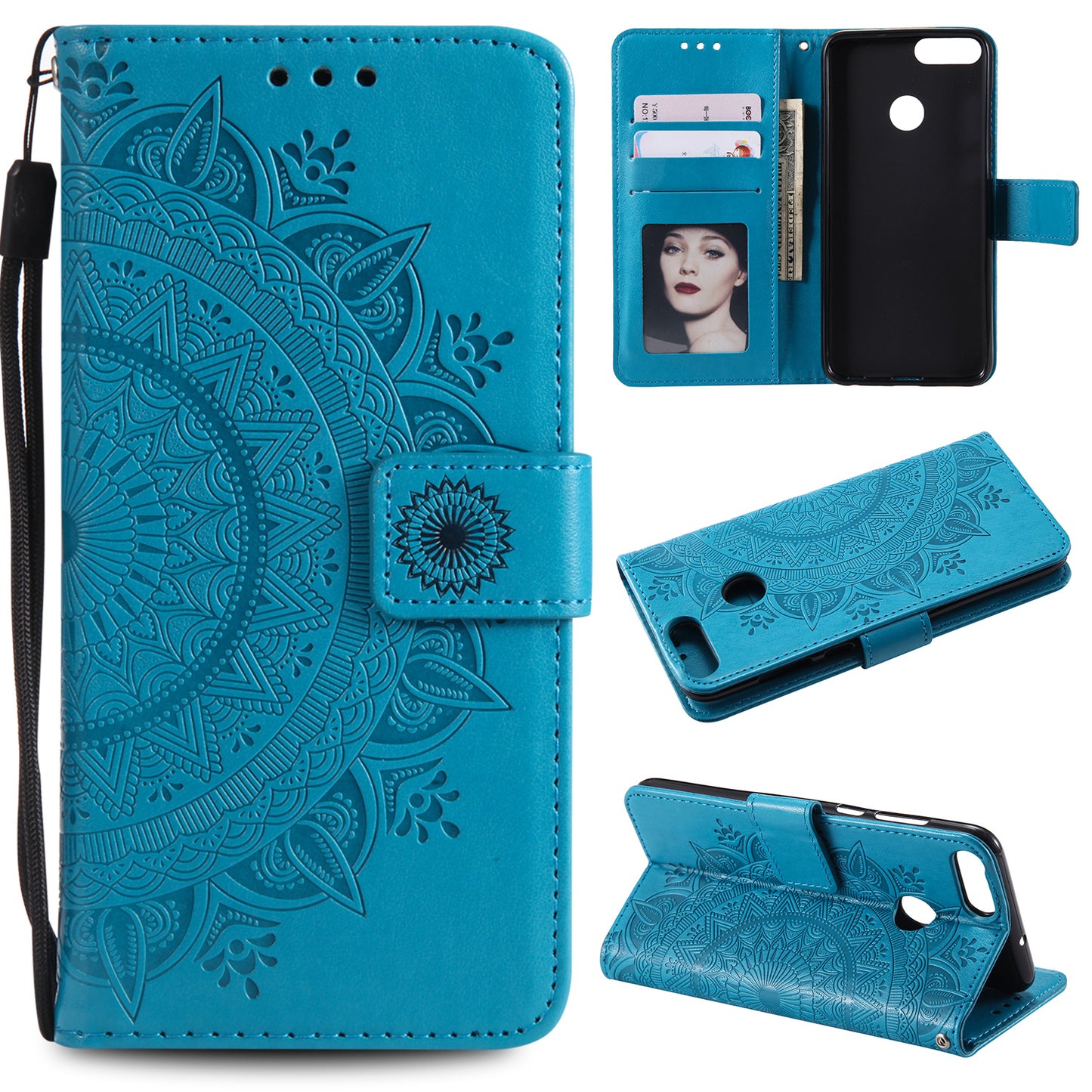 Imprint Butterfly Flower Leather Wallet Case for Huawei P Smart / Enjoy 7S