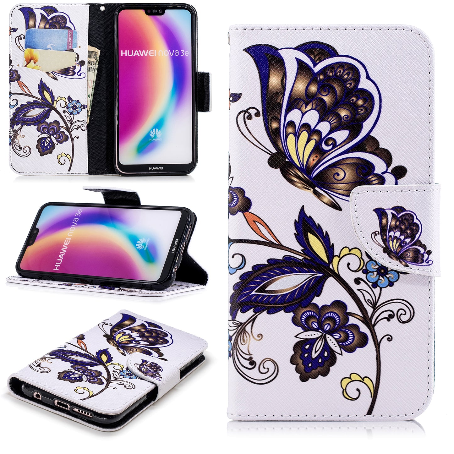 Patterned Leather Wallet Stand Phone Shell for Huawei P20 Lite / Nova 3e