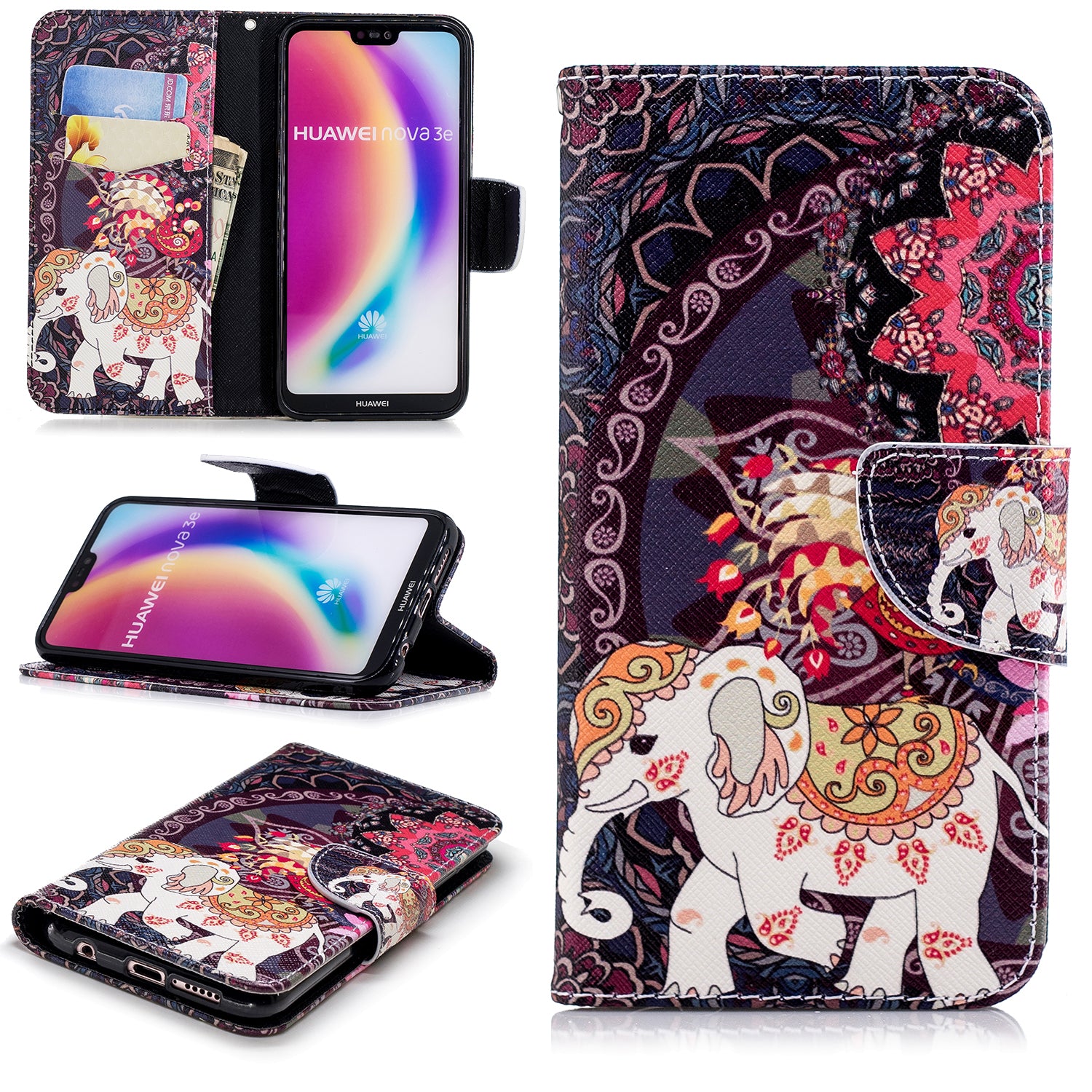 Patterned Leather Wallet Stand Phone Shell for Huawei P20 Lite / Nova 3e