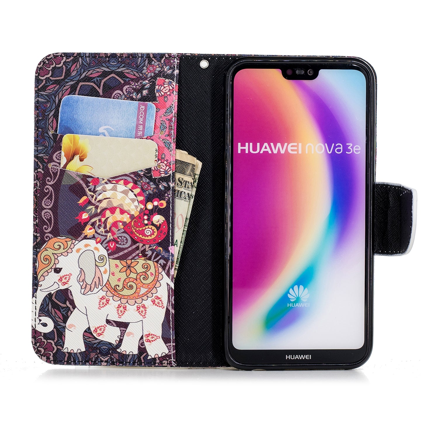 Patterned Leather Wallet Stand Phone Shell for Huawei P20 Lite / Nova 3e