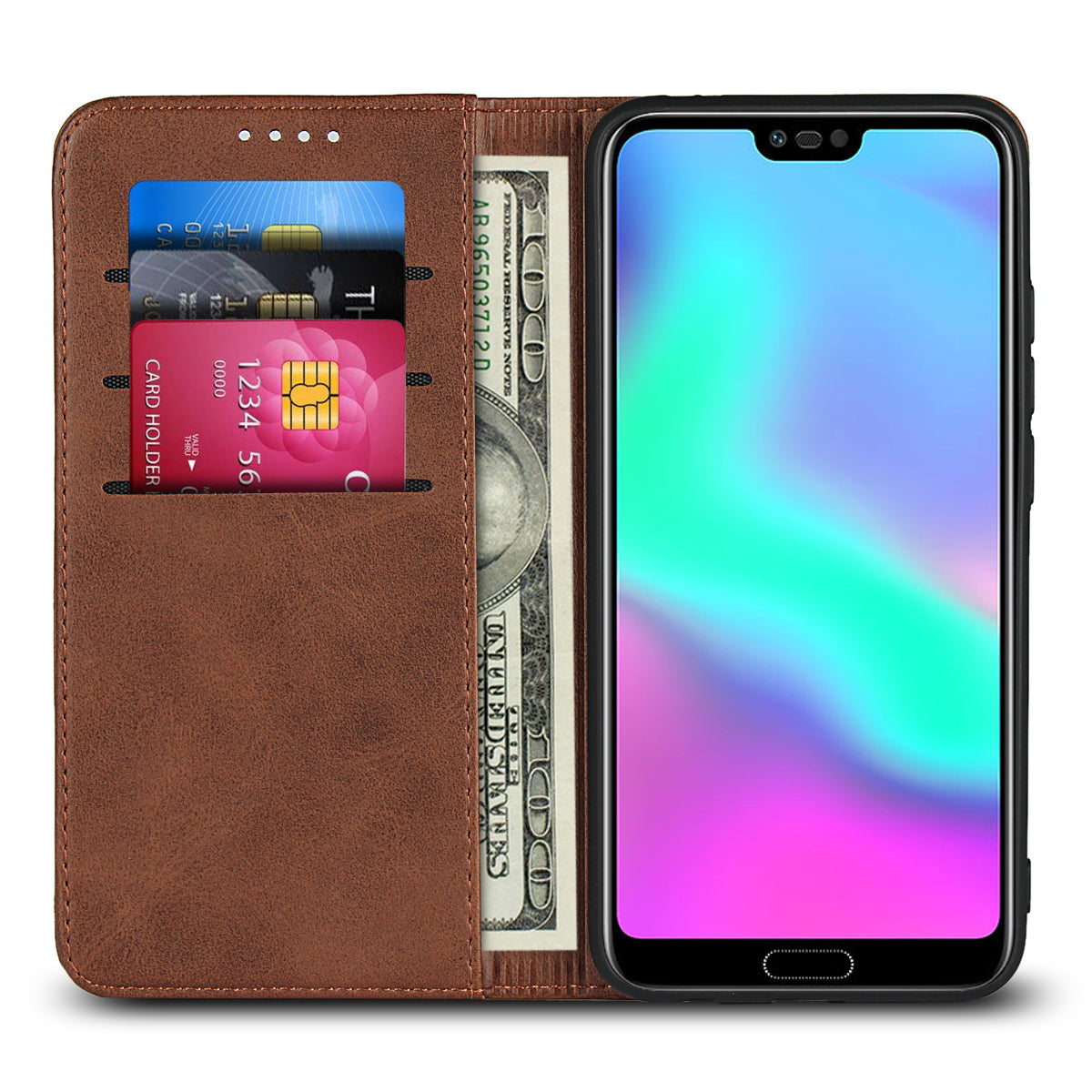 Auto-absorbed Leather Wallet Stand Phone Case for Huawei Honor 10