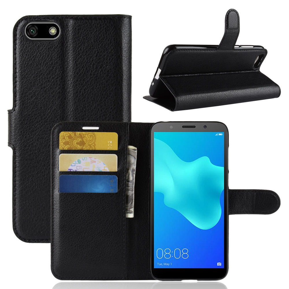 Litchi Skin Wallet Leather Stand Case for Huawei Y5 Prime (2018) / Y5 (2018)