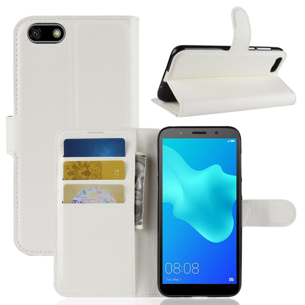 Litchi Skin Wallet Leather Stand Case for Huawei Y5 Prime (2018) / Y5 (2018)