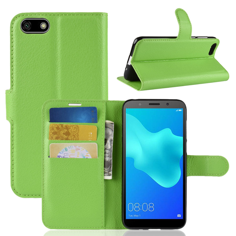 Litchi Skin Wallet Leather Stand Case for Huawei Y5 Prime (2018) / Y5 (2018)