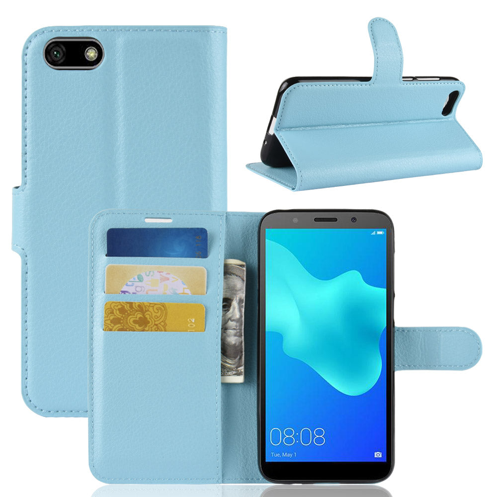 Litchi Skin Wallet Leather Stand Case for Huawei Y5 Prime (2018) / Y5 (2018)