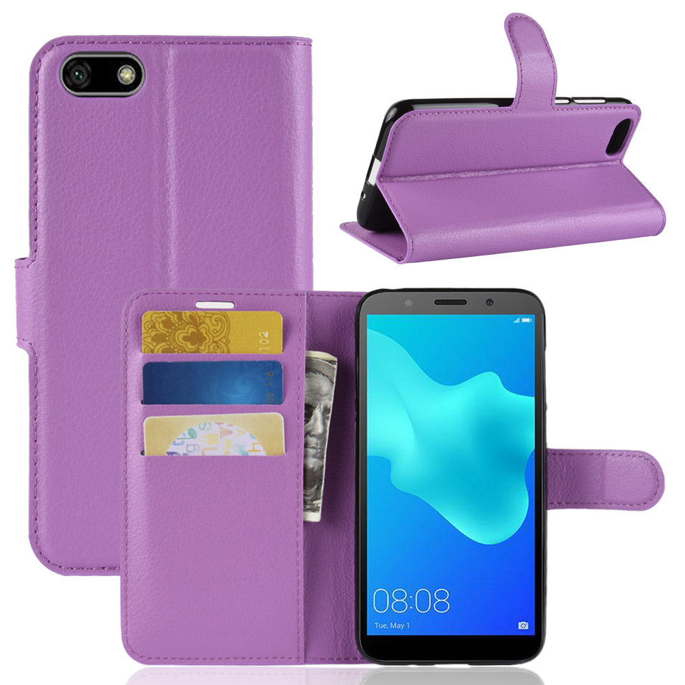 Litchi Skin Wallet Leather Stand Case for Huawei Y5 Prime (2018) / Y5 (2018)