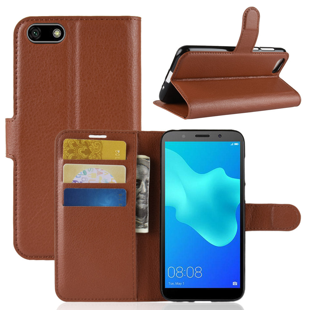 Litchi Skin Wallet Leather Stand Case for Huawei Y5 Prime (2018) / Y5 (2018)