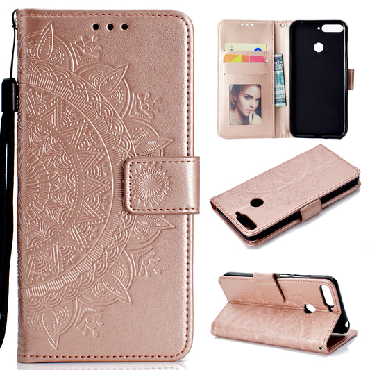 Imprint Mandala Flower  Leather Wallet Flip Casing for Huawei Y6 (2018) / Honor 7A (without Fingerprint Sensor)