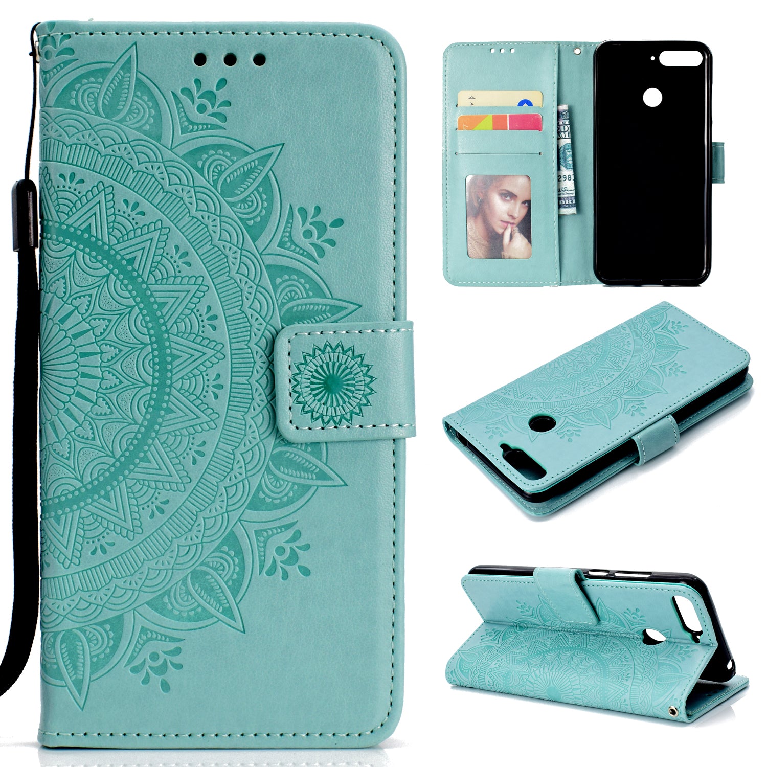 Imprint Mandala Flower  Leather Wallet Flip Casing for Huawei Y6 (2018) / Honor 7A (without Fingerprint Sensor)