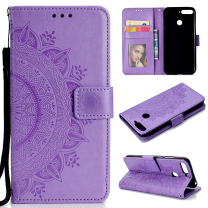 Imprint Mandala Flower  Leather Wallet Flip Casing for Huawei Y6 (2018) / Honor 7A (without Fingerprint Sensor)