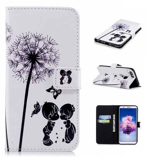 Embossed Pattern Leather Wallet Stand Mobile Cover for Huawei P Smart / Enjoy 7S