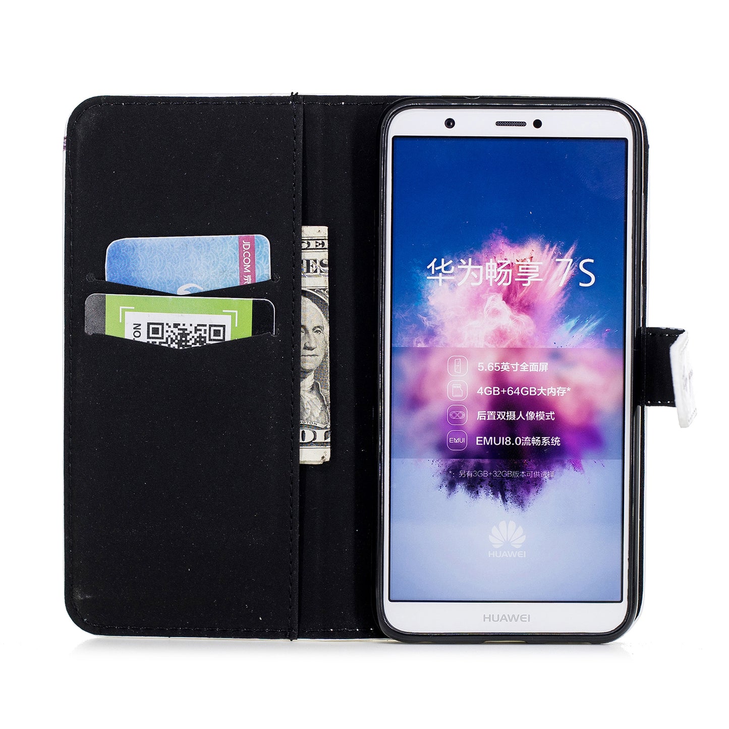 Embossed Pattern Leather Wallet Stand Mobile Cover for Huawei P Smart / Enjoy 7S