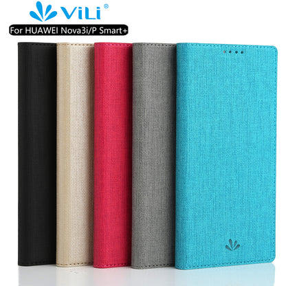 VILI DMX Cross Texture Card Holder Leather Stand Shell for Huawei P Smart+ /nova 3i