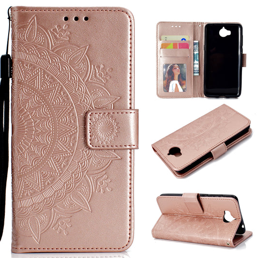 Imprinted Mandala Pattern Wallet Leather Mobile Case for Huawei Y5 (2017) / Y6 (2017)