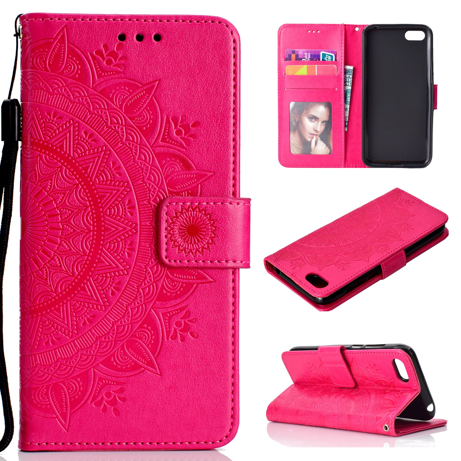 Imprinted Mandala Pattern Wallet Leather Mobile Case for Huawei Y5 (2018) / Y5 Prime (2018) / Honor Play 7 / Honor 7s