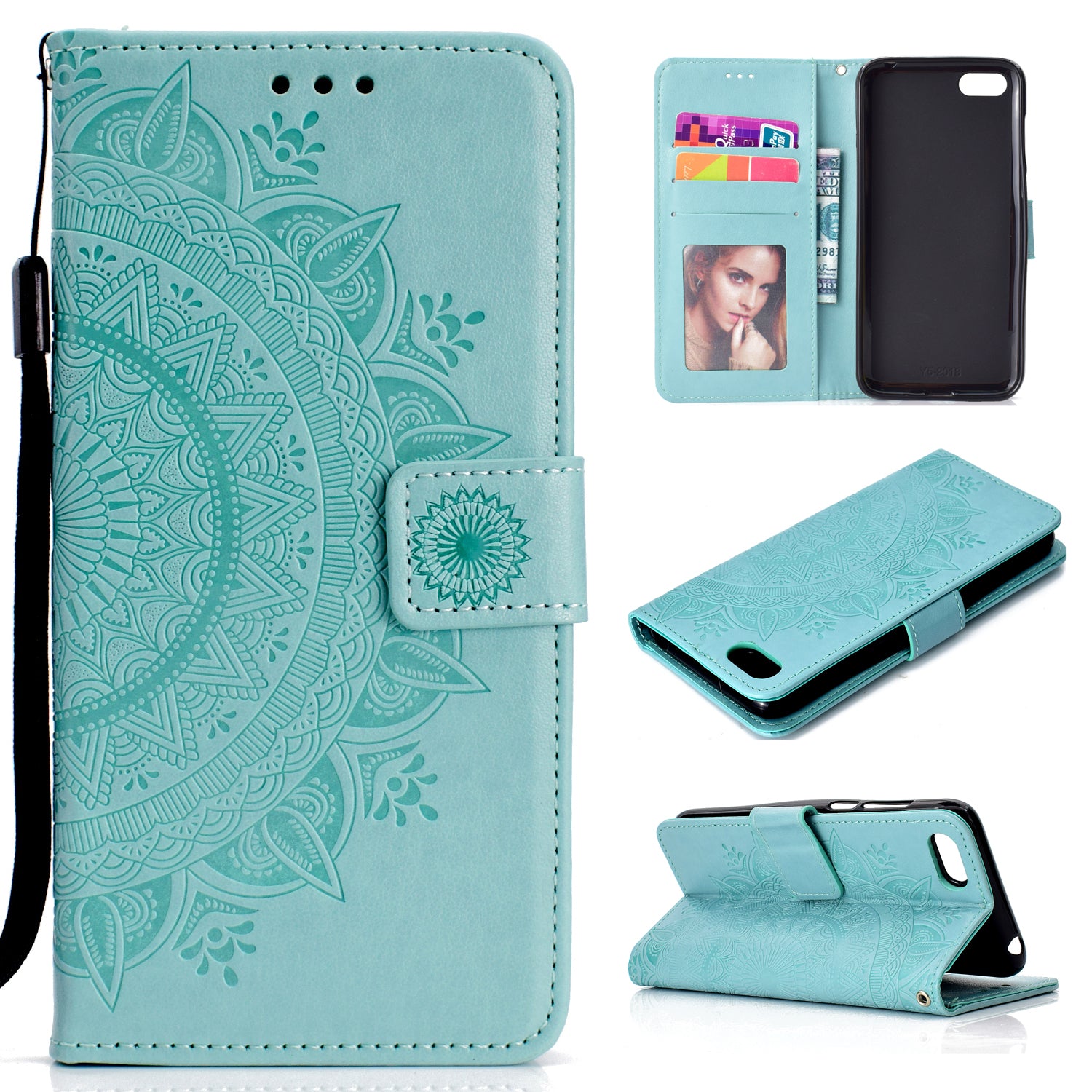 Imprinted Mandala Pattern Wallet Leather Mobile Case for Huawei Y5 (2018) / Y5 Prime (2018) / Honor Play 7 / Honor 7s