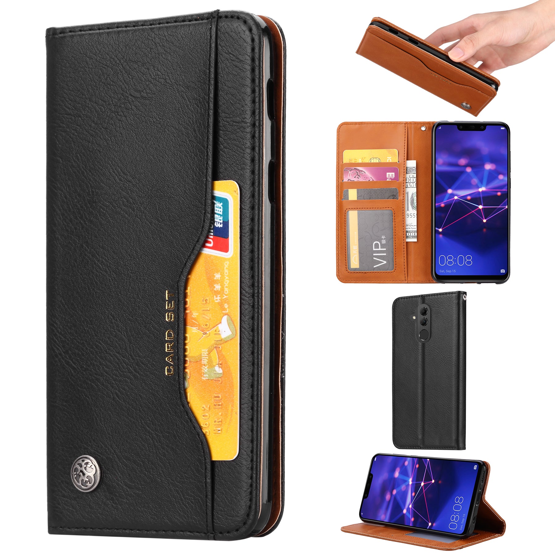 Auto-absorbed Leather Wallet Case for Huawei Mate 20 Lite