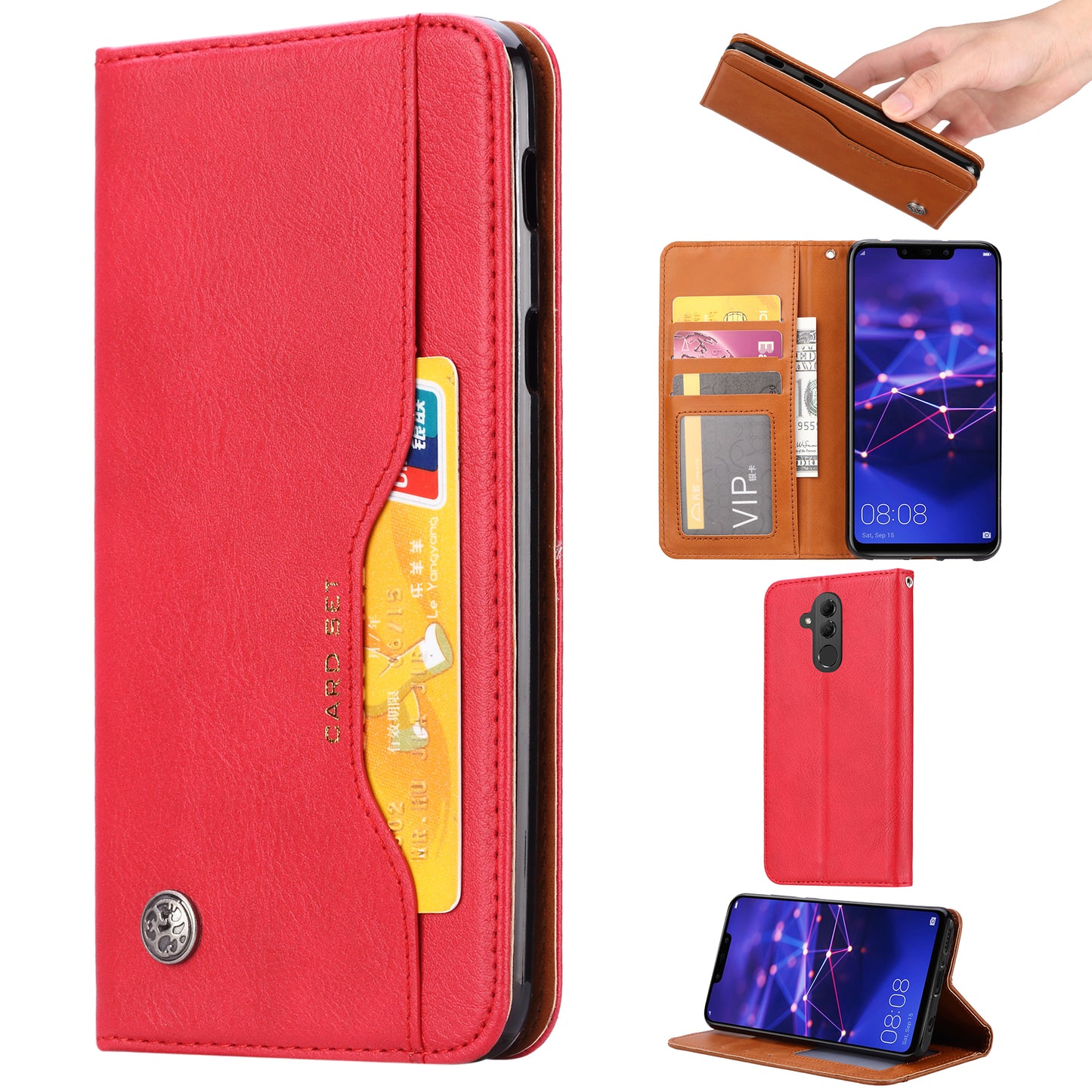 Auto-absorbed Leather Wallet Case for Huawei Mate 20 Lite