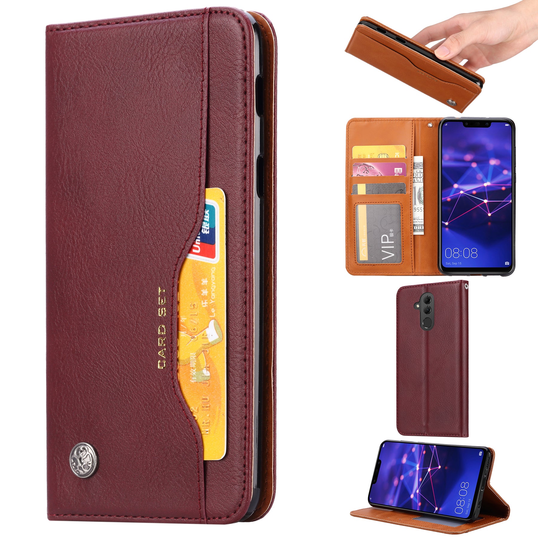 Auto-absorbed Leather Wallet Case for Huawei Mate 20 Lite