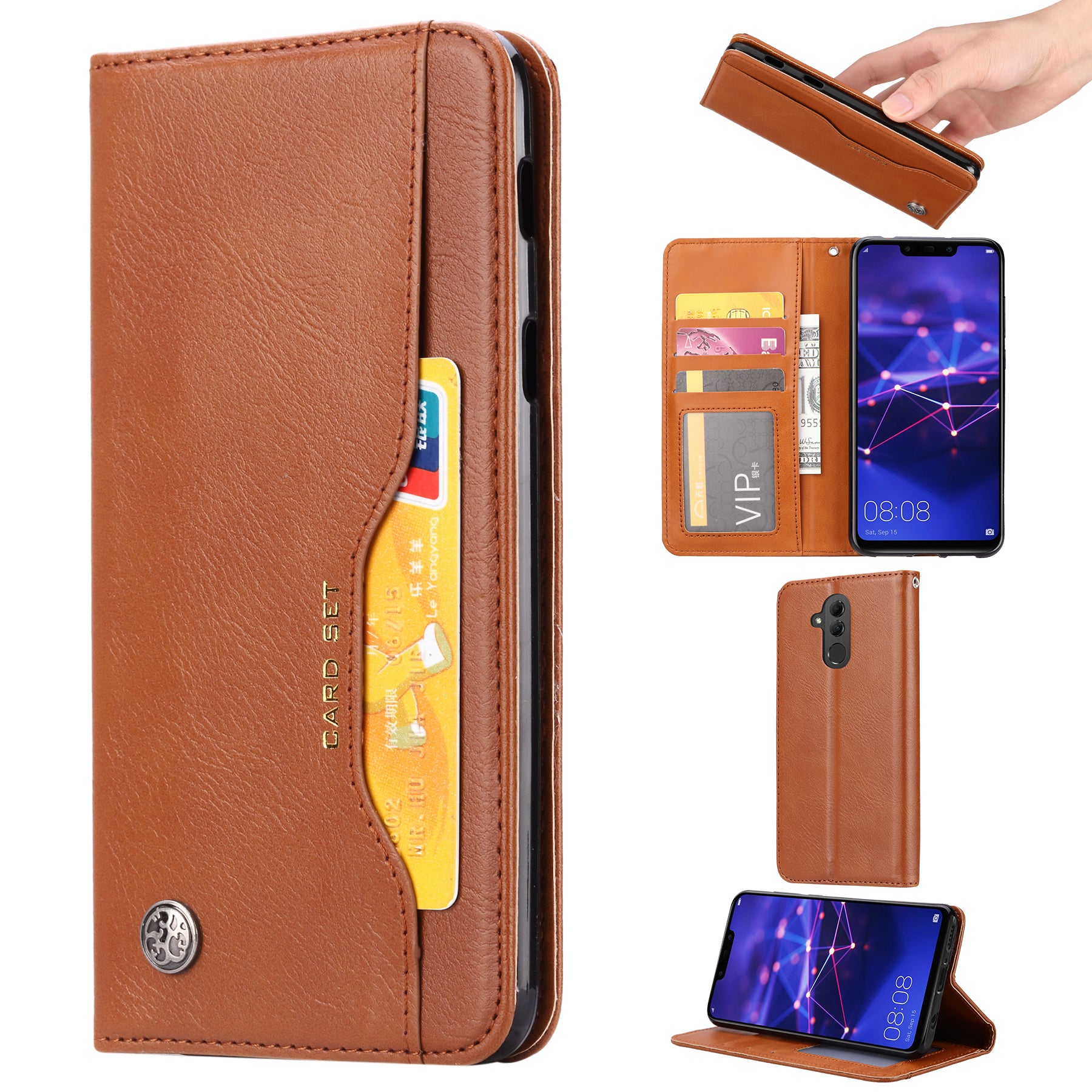 Auto-absorbed Leather Wallet Case for Huawei Mate 20 Lite