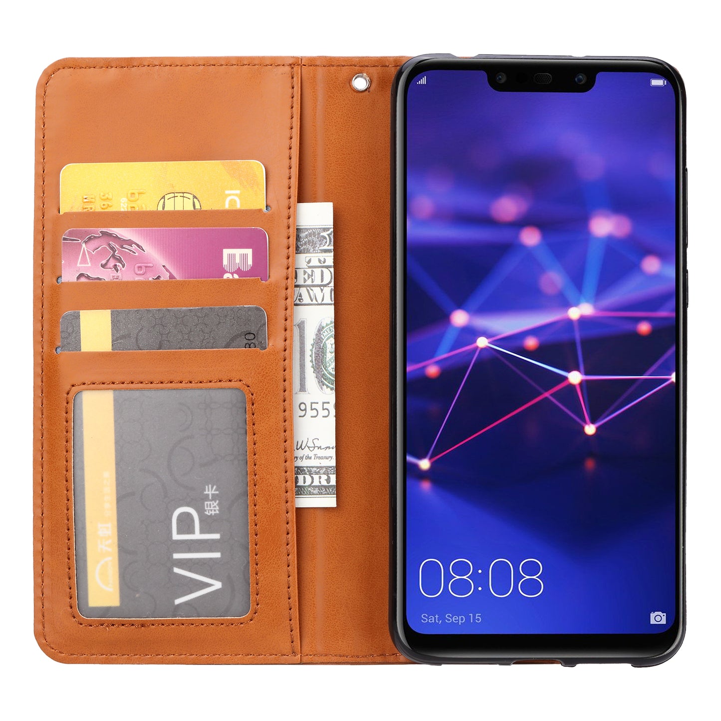 Auto-absorbed Leather Wallet Case for Huawei Mate 20 Lite