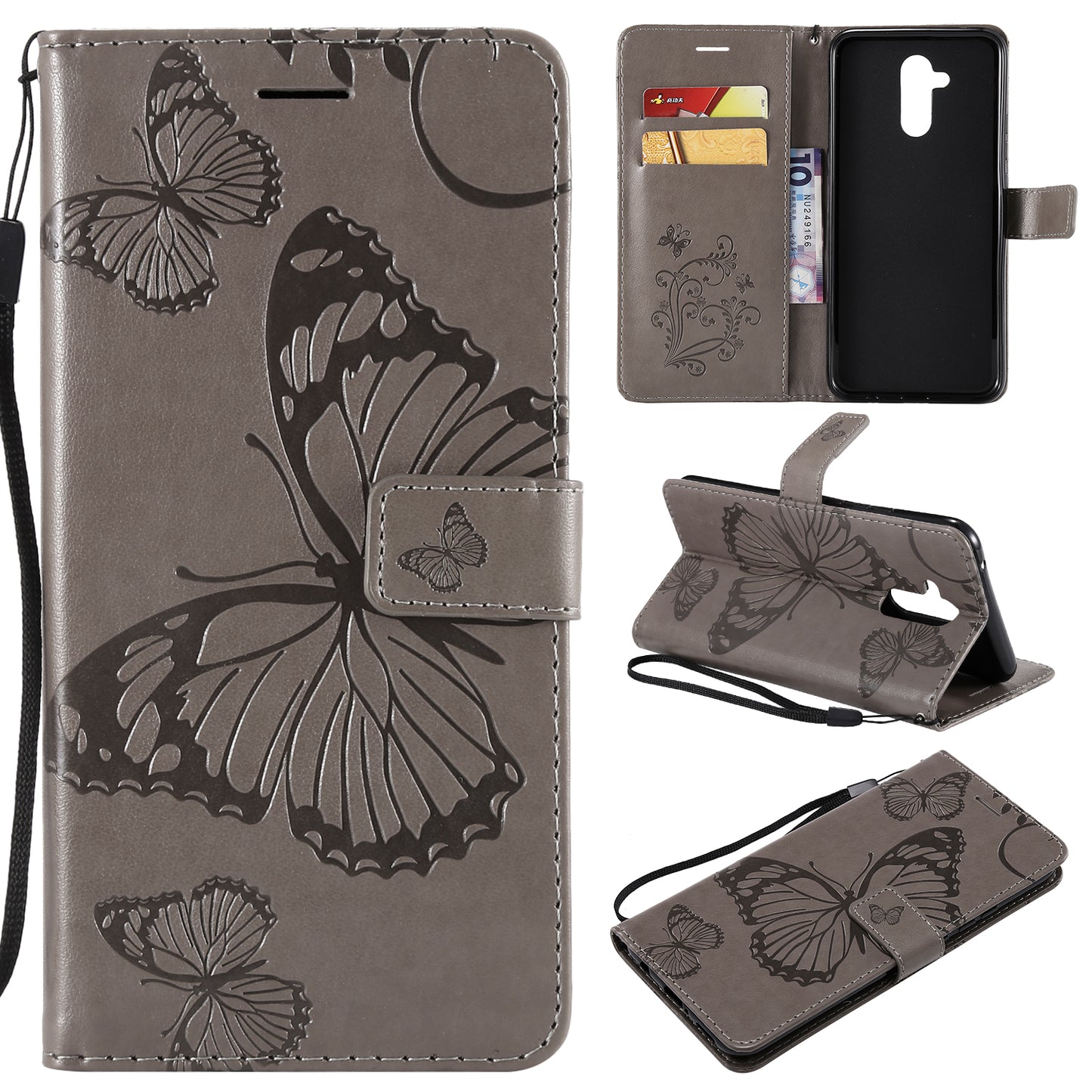 KT Imprinting Flower Series-2 Imprint Butterfly Flower Leather Wallet Magnetic Stand Cover for Huawei Mate 20 Lite