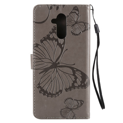 KT Imprinting Flower Series-2 Imprint Butterfly Flower Leather Wallet Magnetic Stand Cover for Huawei Mate 20 Lite