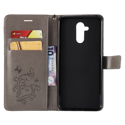 KT Imprinting Flower Series-2 Imprint Butterfly Flower Leather Wallet Magnetic Stand Cover for Huawei Mate 20 Lite