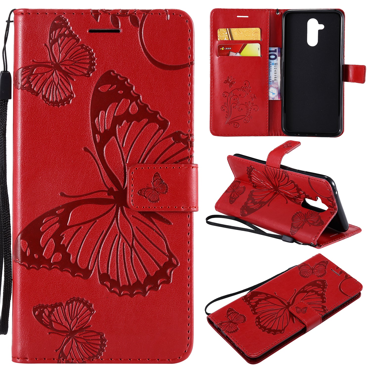 KT Imprinting Flower Series-2 Imprint Butterfly Flower Leather Wallet Magnetic Stand Cover for Huawei Mate 20 Lite