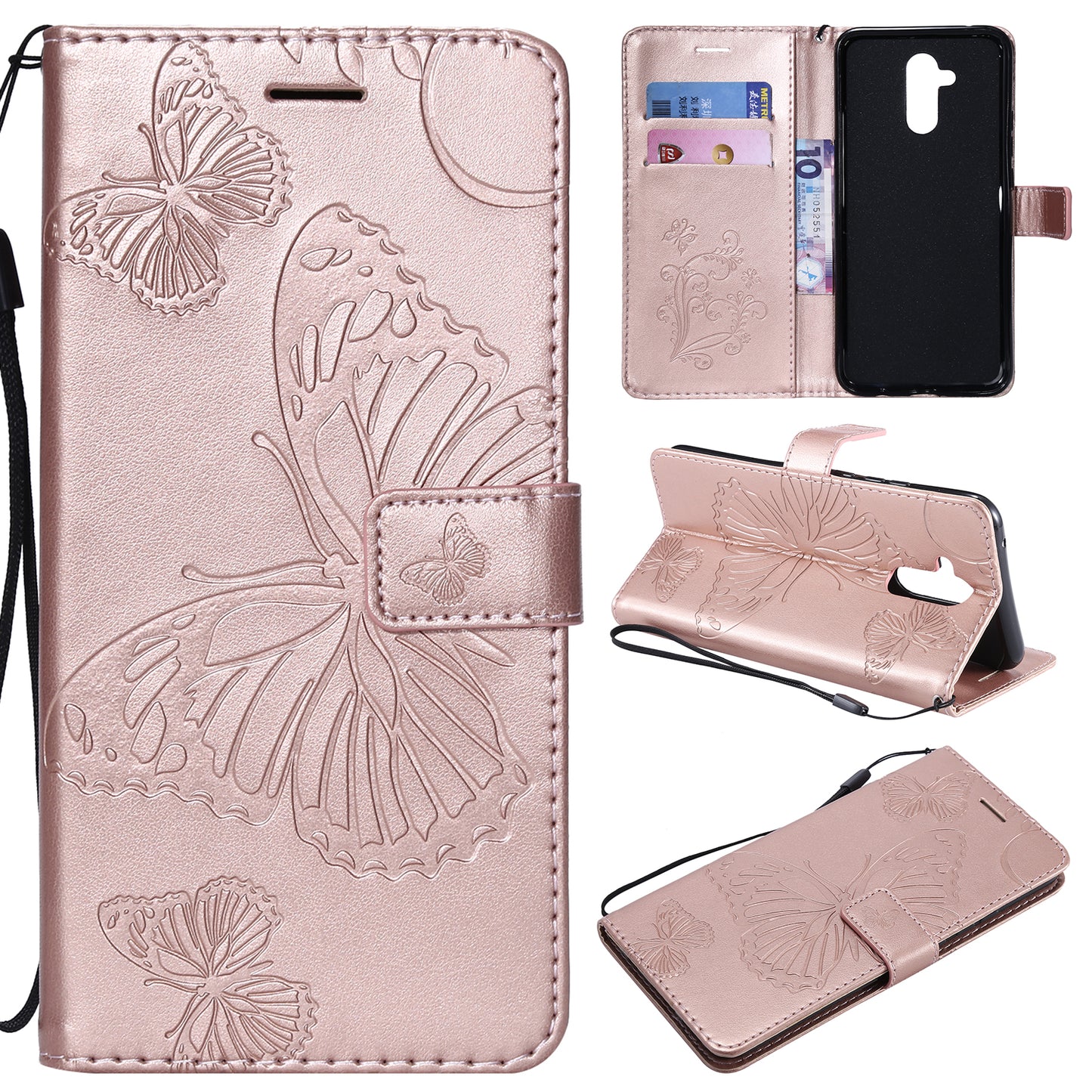 KT Imprinting Flower Series-2 Imprint Butterfly Flower Leather Wallet Magnetic Stand Cover for Huawei Mate 20 Lite