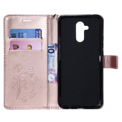 KT Imprinting Flower Series-2 Imprint Butterfly Flower Leather Wallet Magnetic Stand Cover for Huawei Mate 20 Lite