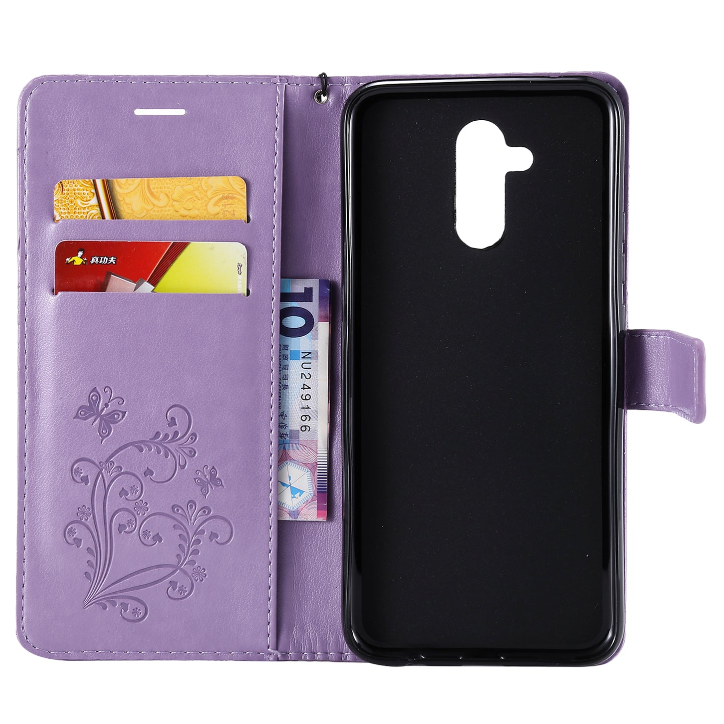 KT Imprinting Flower Series-2 Imprint Butterfly Flower Leather Wallet Magnetic Stand Cover for Huawei Mate 20 Lite