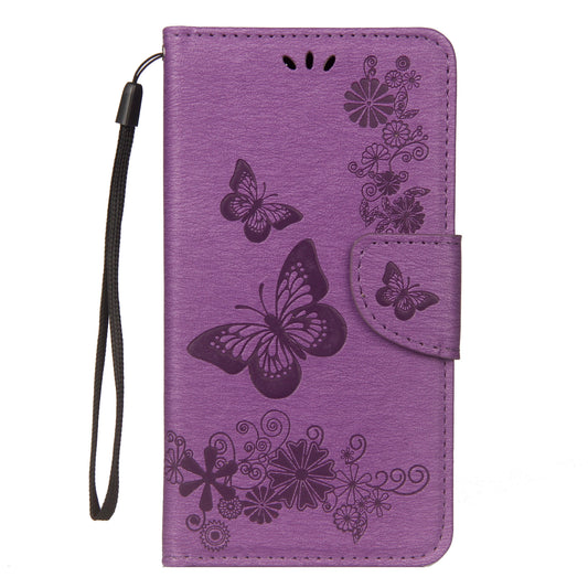 Imprint Butterfly Flower Wallet Leather Cover with Strap for Huawei Mate 20 Lite / Maimang 7