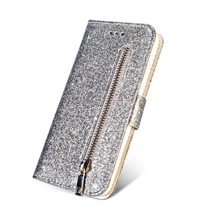 Flash Powder Zippered Stand Leather Wallet Case with Strap for Huawei P20 Pro