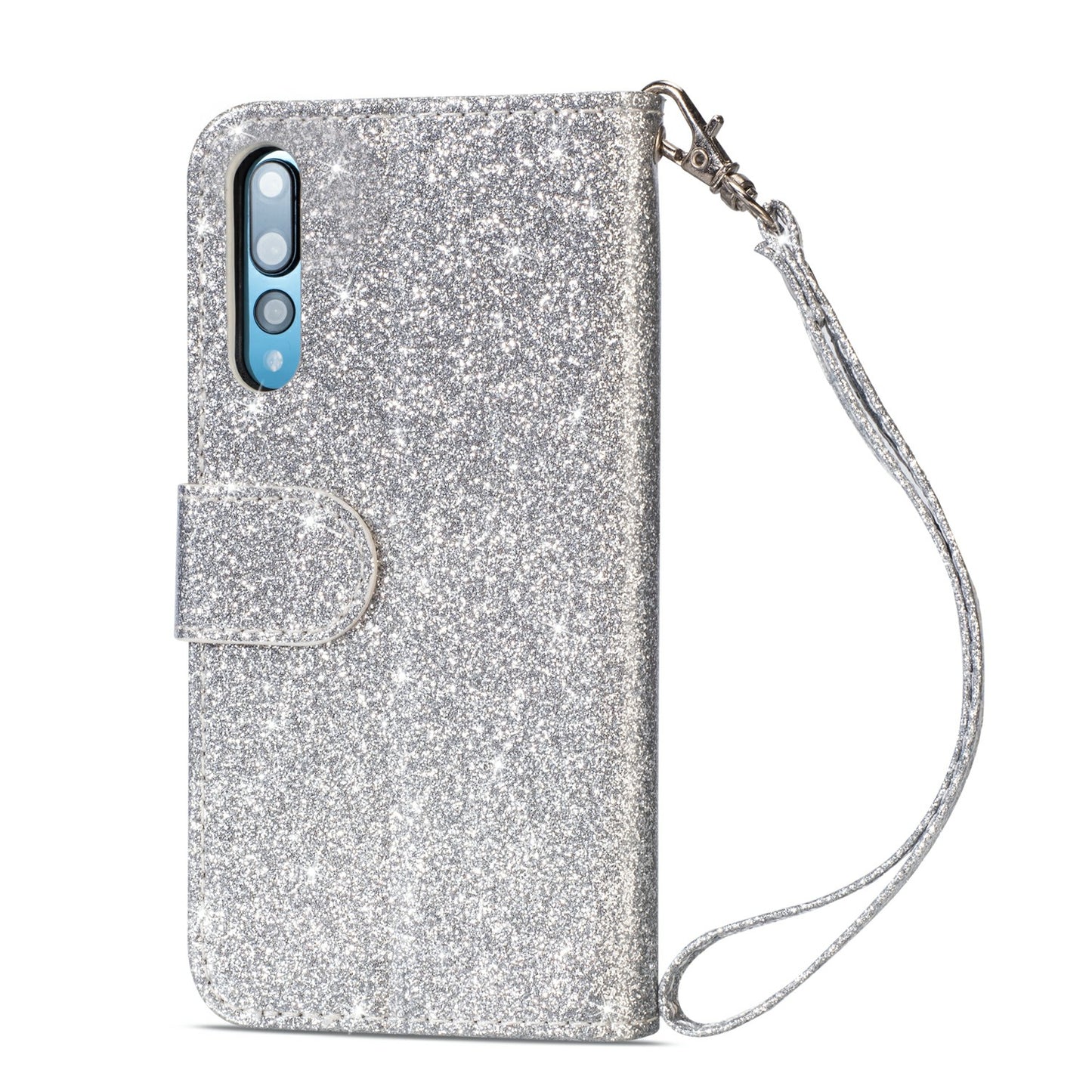 Flash Powder Zippered Stand Leather Wallet Case with Strap for Huawei P20 Pro