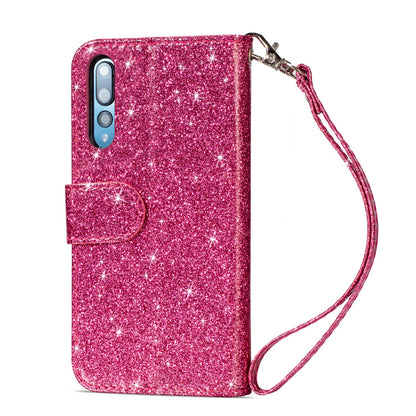 Flash Powder Zippered Stand Leather Wallet Case with Strap for Huawei P20 Pro