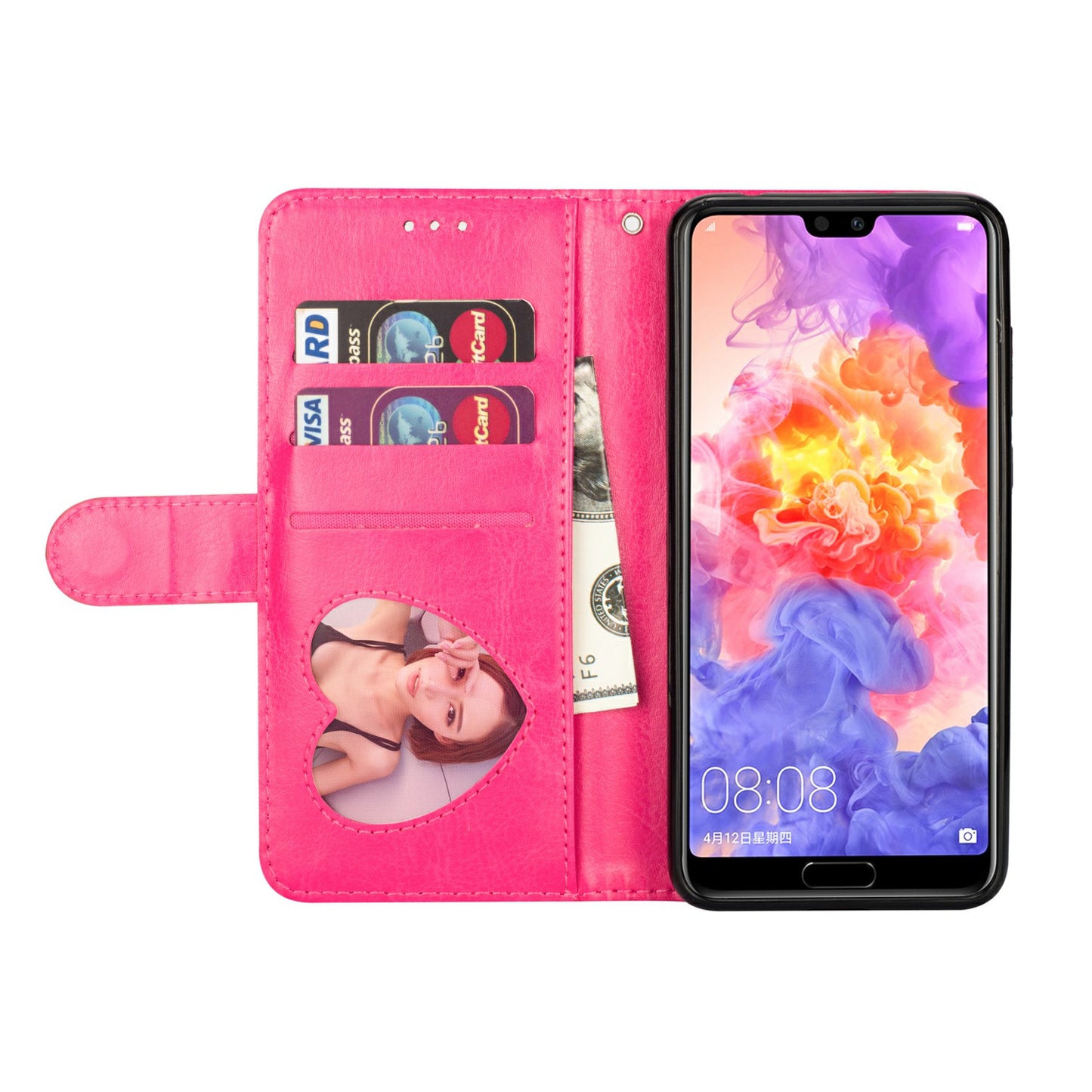 Flash Powder Zippered Stand Leather Wallet Case with Strap for Huawei P20 Pro