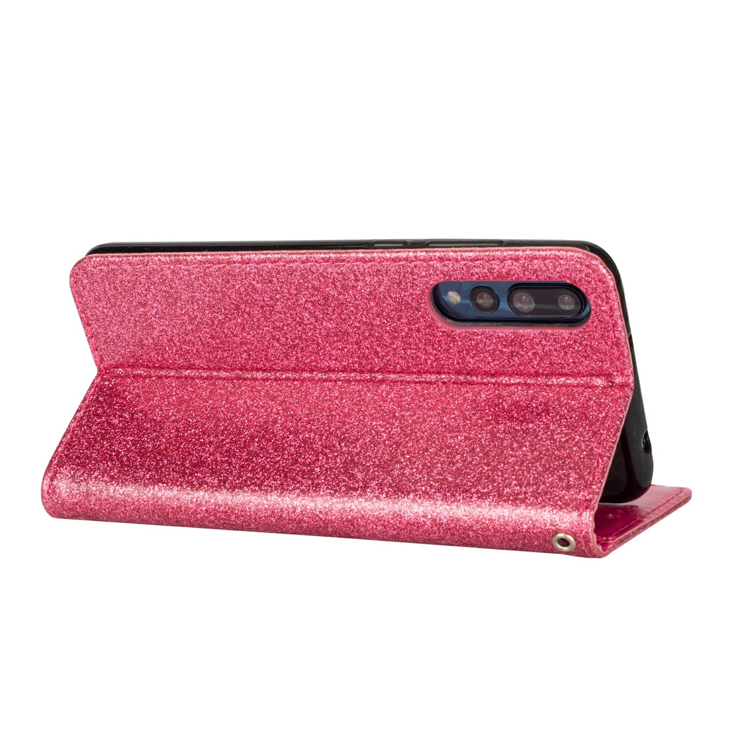 Flash Powder Zippered Stand Leather Wallet Case with Strap for Huawei P20 Pro