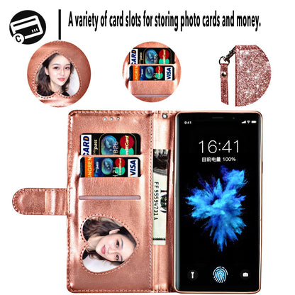 Flash Powder Zippered Stand Leather Wallet Case with Strap for Huawei P20 Pro