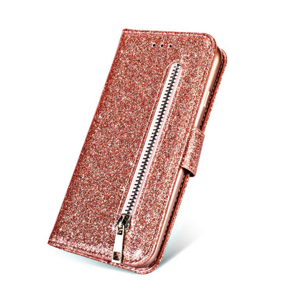 Flash Powder Zippered Stand Leather Wallet Case with Strap for Huawei P20 Pro