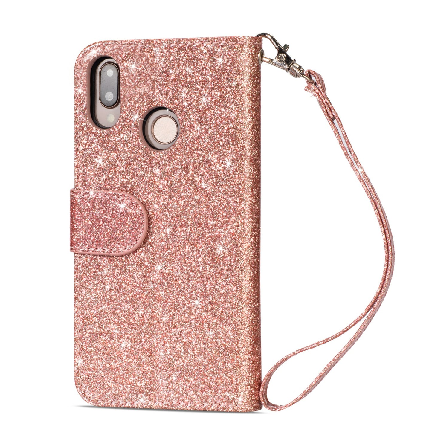 Flash Powder Zippered Stand Leather Wallet Case with Strap for Huawei P20 Lite / Nova 3e (China)