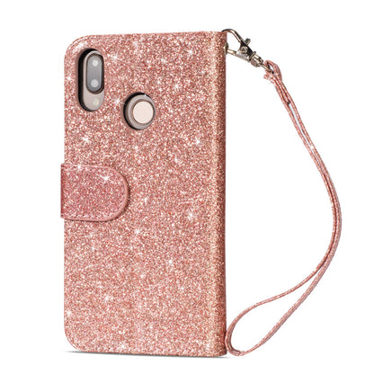 Flash Powder Zippered Stand Leather Wallet Case with Strap for Huawei P20 Lite / Nova 3e (China)