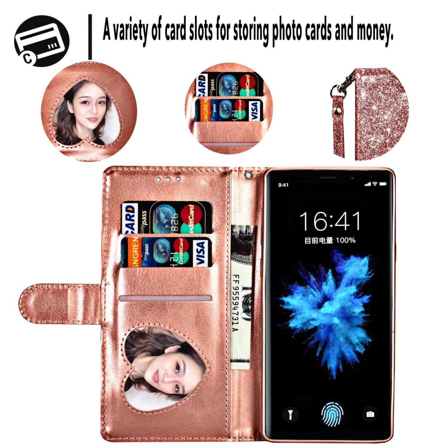 Flash Powder Zippered Stand Leather Wallet Case with Strap for Huawei P20 Lite / Nova 3e (China)