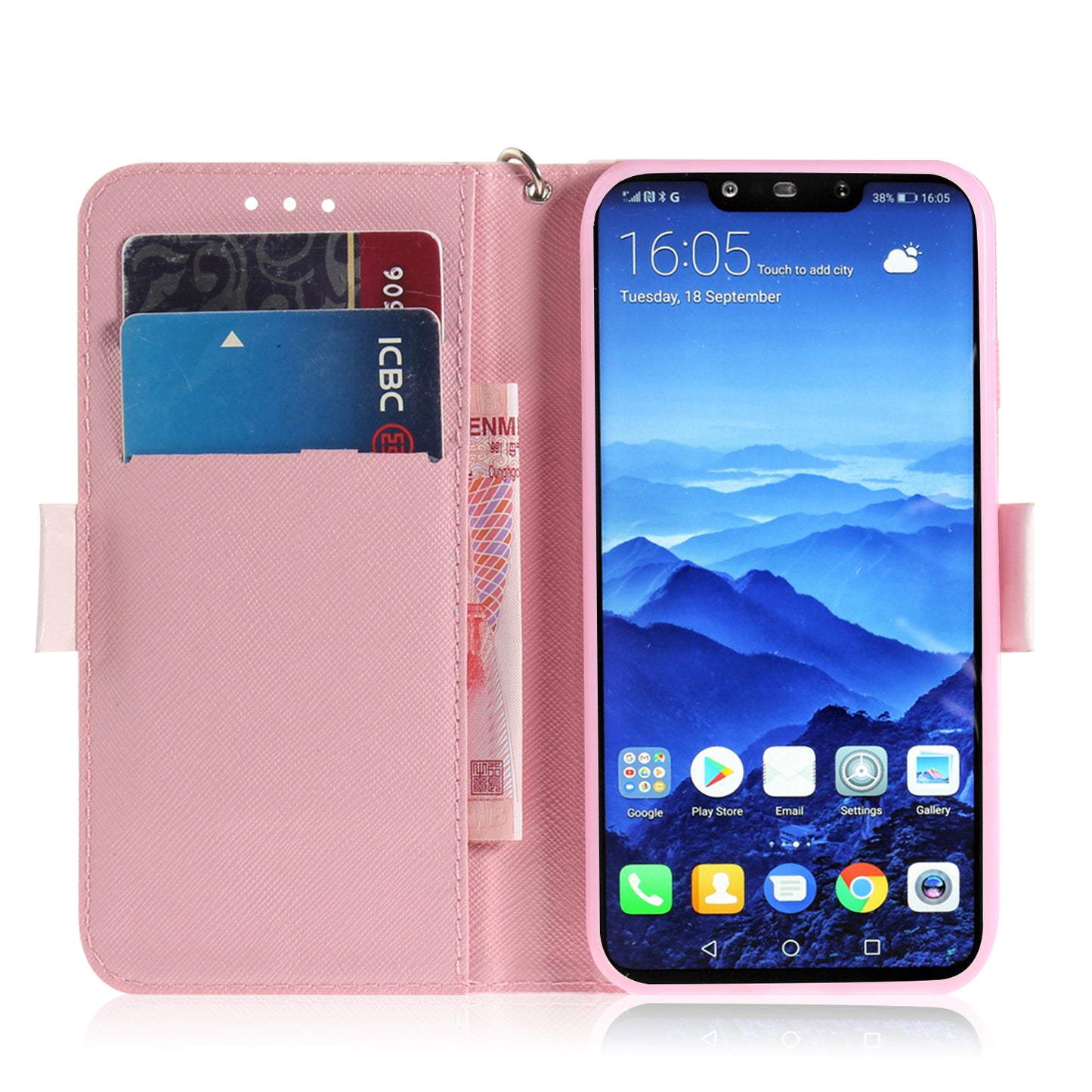 Light Spot Decor Patterned Wallet Stand PU Leather Phone Shell for Huawei Mate 20 Lite